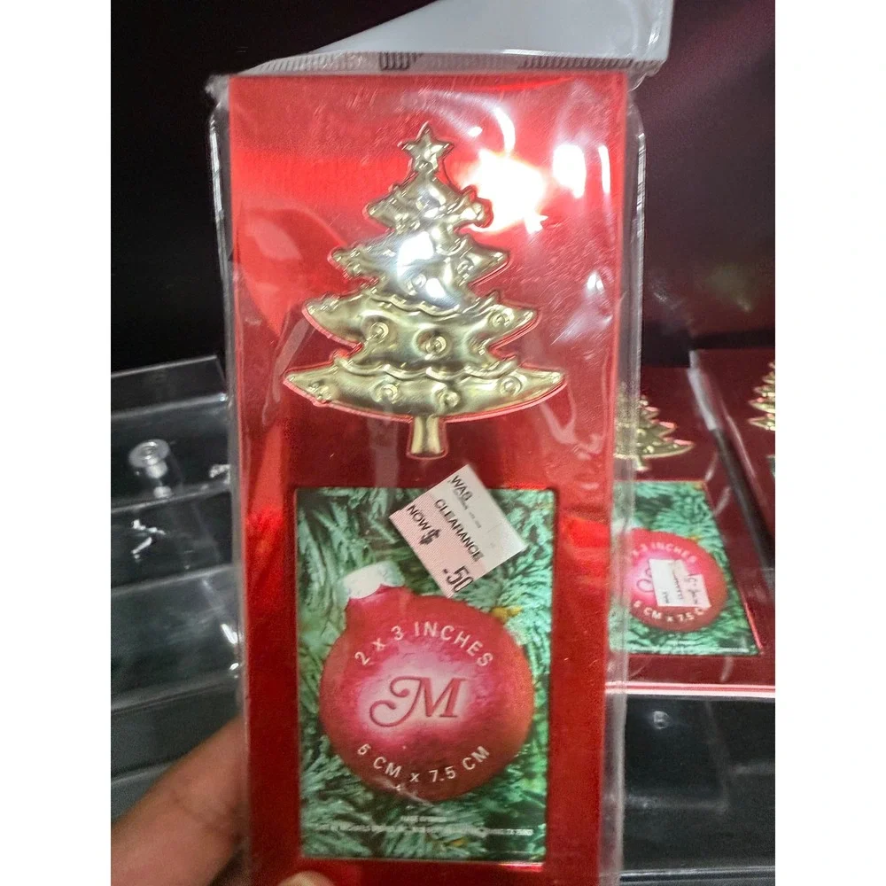 Set of 3 Christmas Tree Photo Frames Red Gold 2x3 Holiday Tabletop Decor NEW